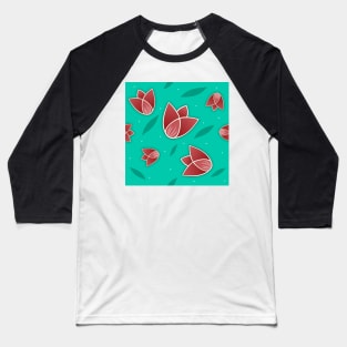 Tulips pattern in turquoise background Baseball T-Shirt